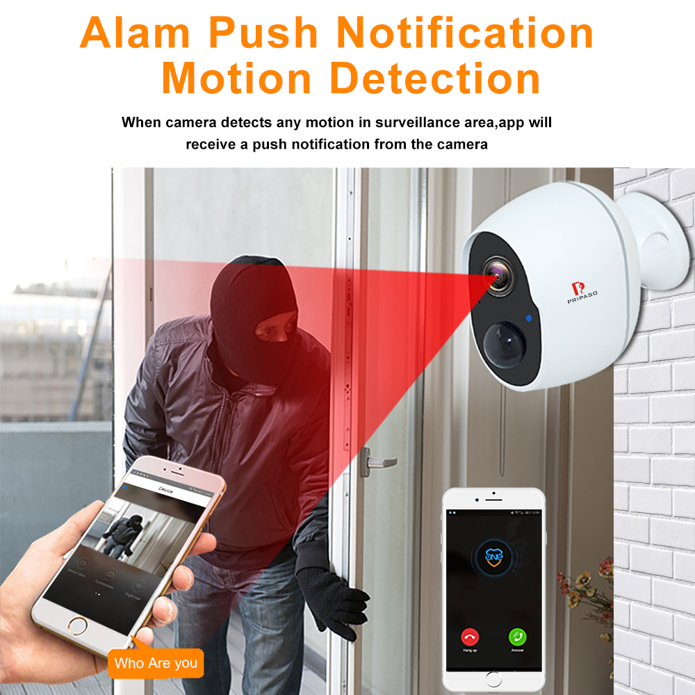 Pripaso 1080P Wireless Battery Powered IP CCTV Camera Outdoor Indoor Home Waterproof Security Rechargeable Wifi Battery Camera