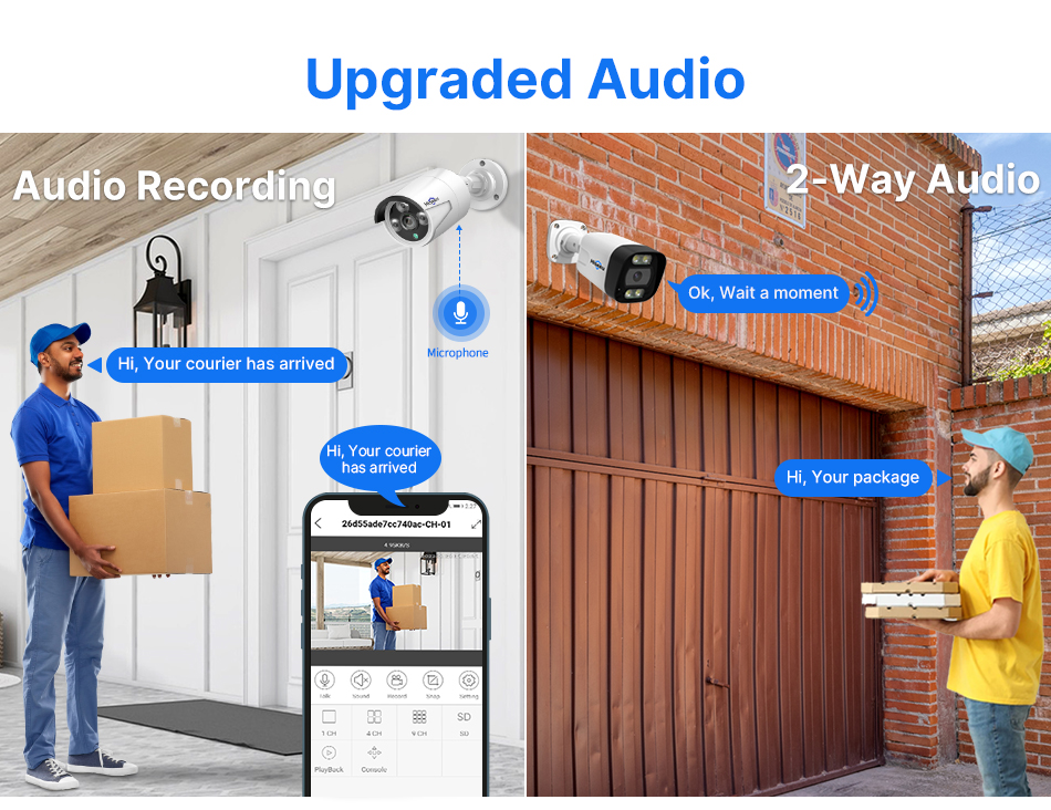 Hiseeu 4Pcs POE H.265+ Security IP Cameras 8CH 5MP NVR Camera System Support Audio Night Vision 10m IP66 Waterproof Onvif