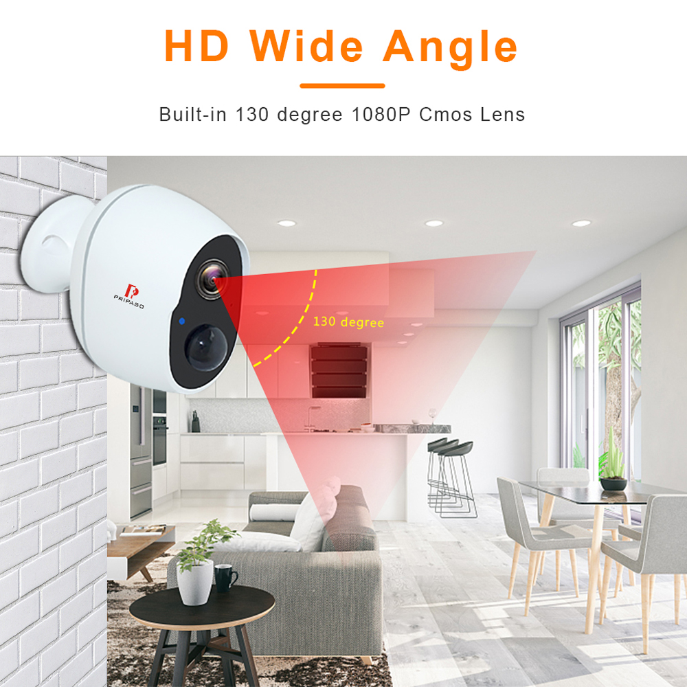 Pripaso 1080P Wireless Battery Powered IP CCTV Camera Outdoor Indoor Home Waterproof Security Rechargeable Wifi Battery Camera