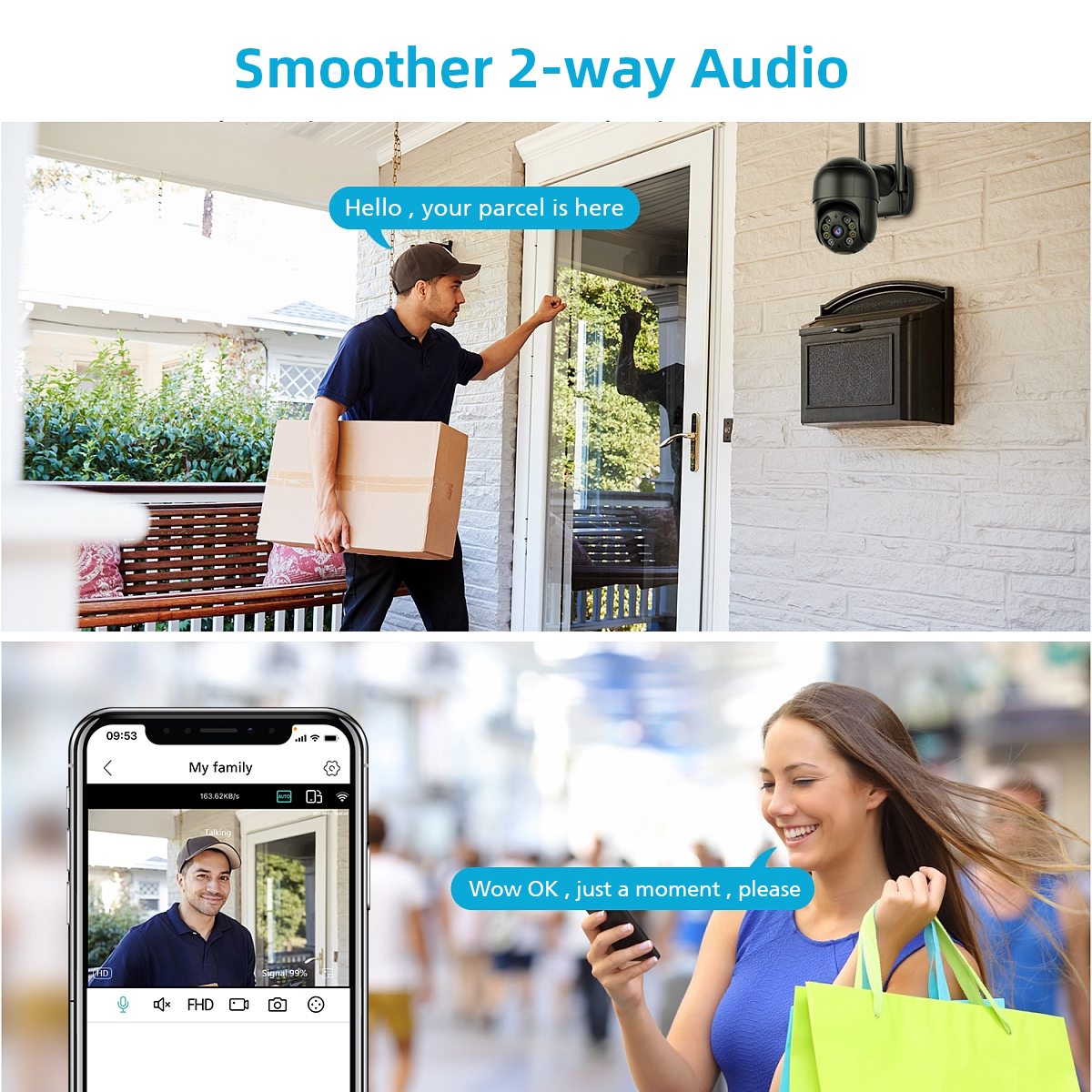 5MP WiFi Monitoring Camera Wireless PTZ Night Vision Two-way Intercom APP Remote Viewing AI Alarm Push Video Playback Built-in Hotspot IP66 Waterproof Security Home Camera