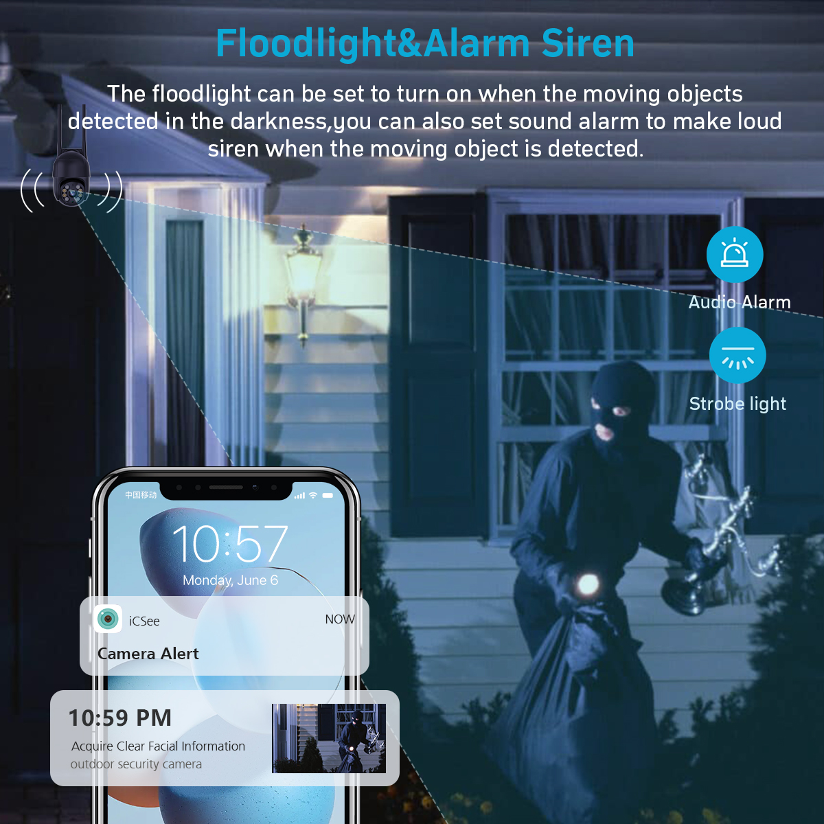 5MP WiFi Monitoring Camera Wireless PTZ Night Vision Two-way Intercom APP Remote Viewing AI Alarm Push Video Playback Built-in Hotspot IP66 Waterproof Security Home Camera