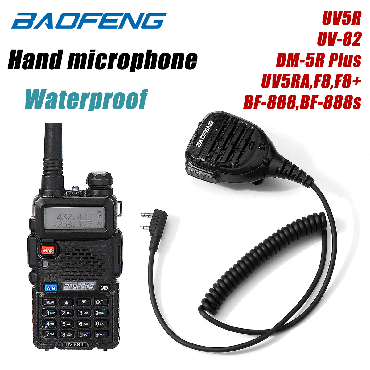 BaoFeng Replacement Cable Waterproof Hand Microphone Solid with Indicate Light Electronics Walkie Talkie Clamp Durable Parts for BF 5r