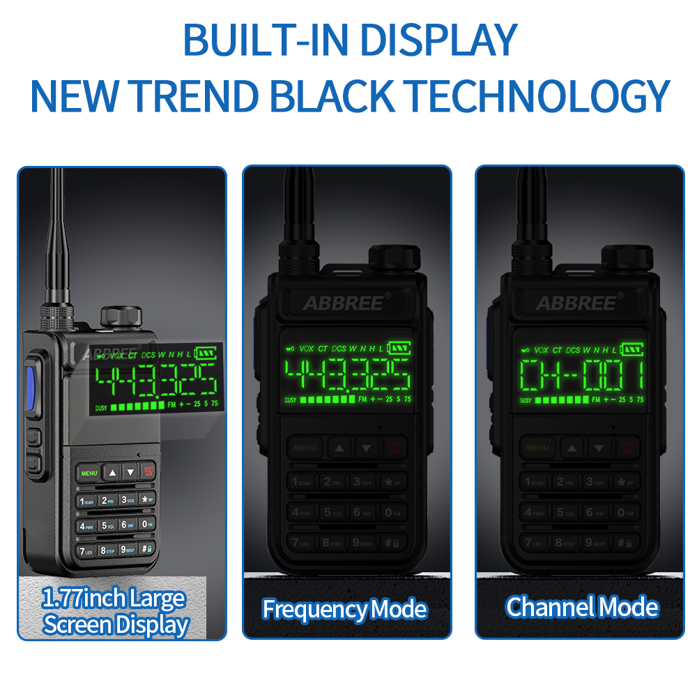 ABBREE AR-518 Full Bands Walkie Talkie 128 Channels LCD Color Screen Two Way Radio Air Band DTMF SOS Emergency Function