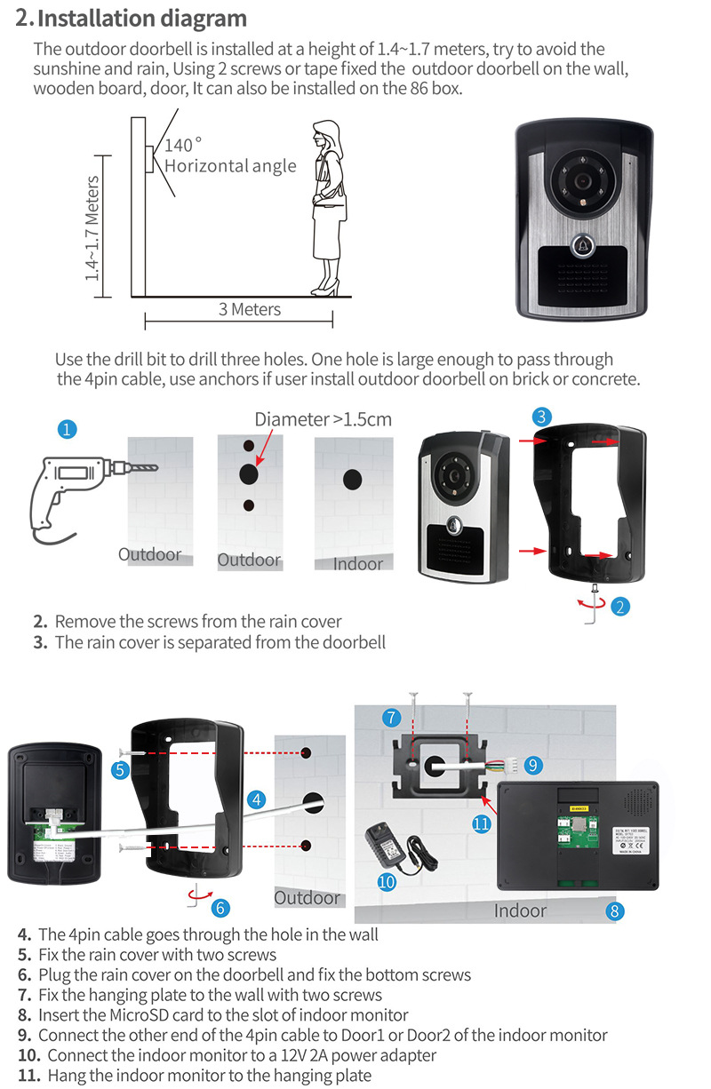 7 inch 1080P Tuya WiFi Video Intercom Doorbell System APP Remote Unlock Night Vision IP55 Waterproof Wireless Visual Doorbell with LCD Monitor for Home Apartment Security