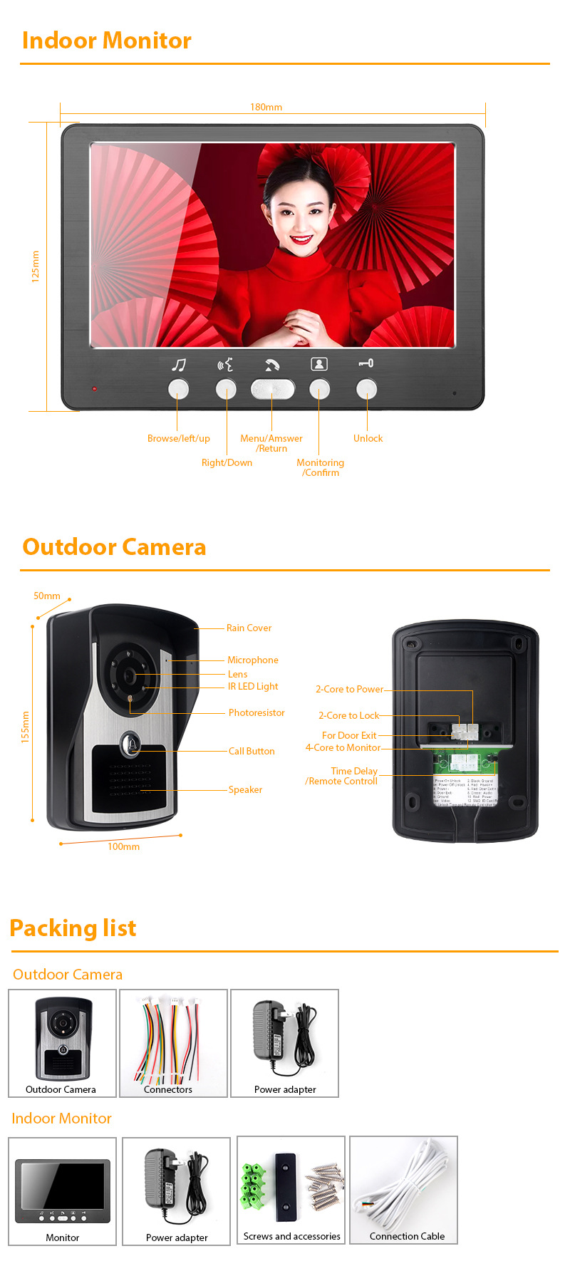 7 inch 1080P Tuya WiFi Video Intercom Doorbell System APP Remote Unlock Night Vision IP55 Waterproof Wireless Visual Doorbell with LCD Monitor for Home Apartment Security