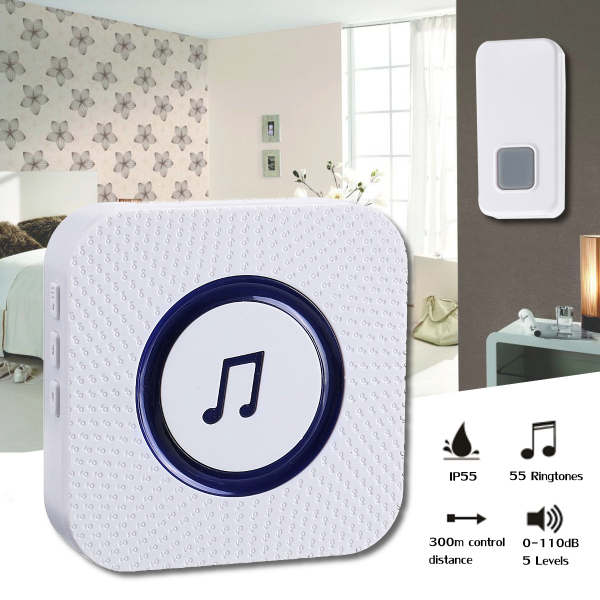 300M Waterproof Wireless Doorbell 55 Songs Chime LED Flash EU/US/UK/AU Plug