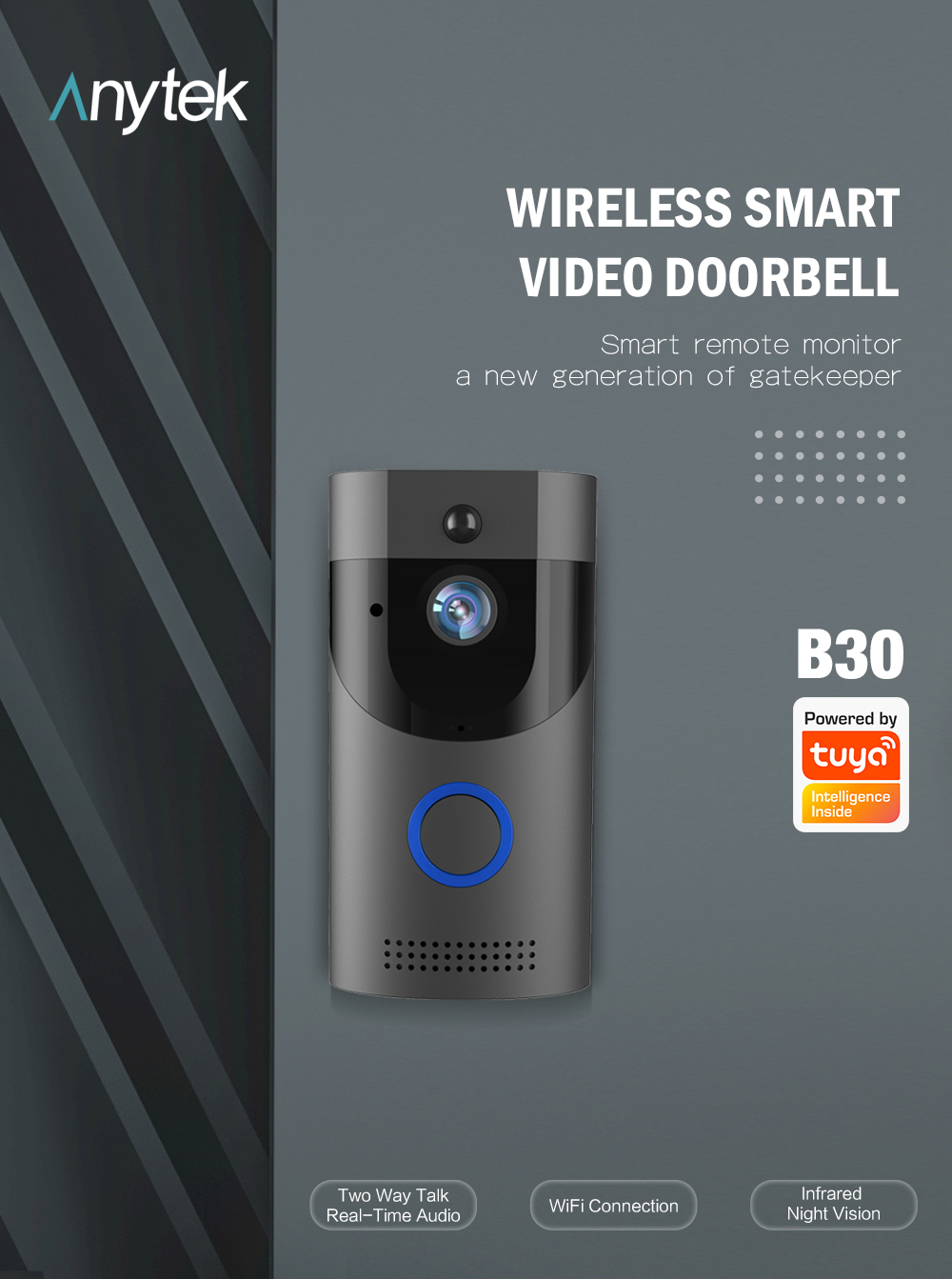 B30 Tuya 2.4G Wireless WiFi Home Intercom Doorbell IR Night Vison Two-way Talk APP Real-time Monitoring PIR Detection for Home Safety Door Bell