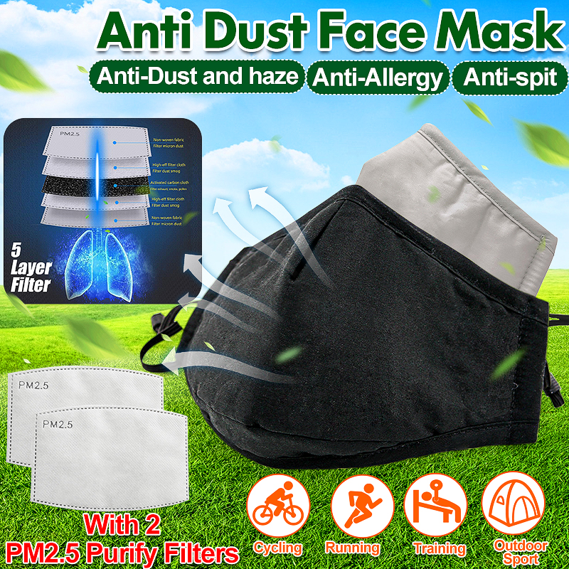 Cotton Anti-Dust Face Mask Cover Reusable PM2.5 Respirator with Filters Ear Loop