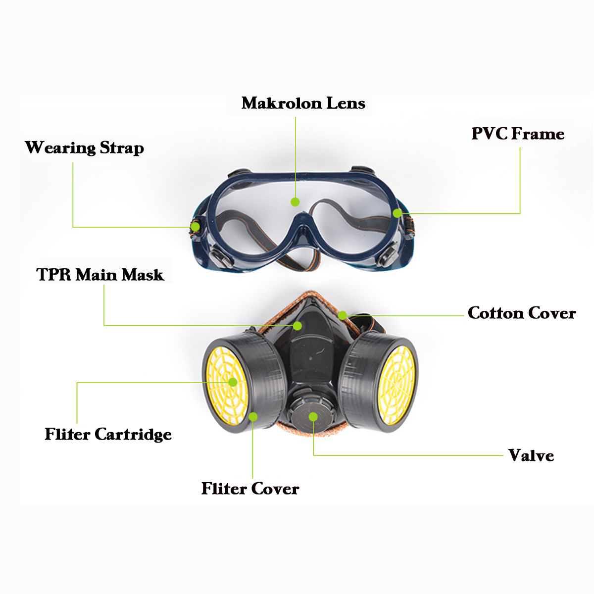 Gas Mask Protection Filter Chemical Respirator Safety Dust Mask Paint Spray Pesticide Anti Dust Respirator