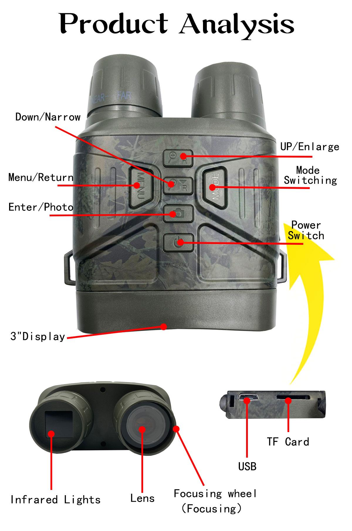 NV4000C 36MP 4K 5X Digital Zoom Night Vision Goggles 3 inch Display Infrared Optical Binocular Night-Vision Photo Video Taking 150-200M Full Dark Viewing Distance