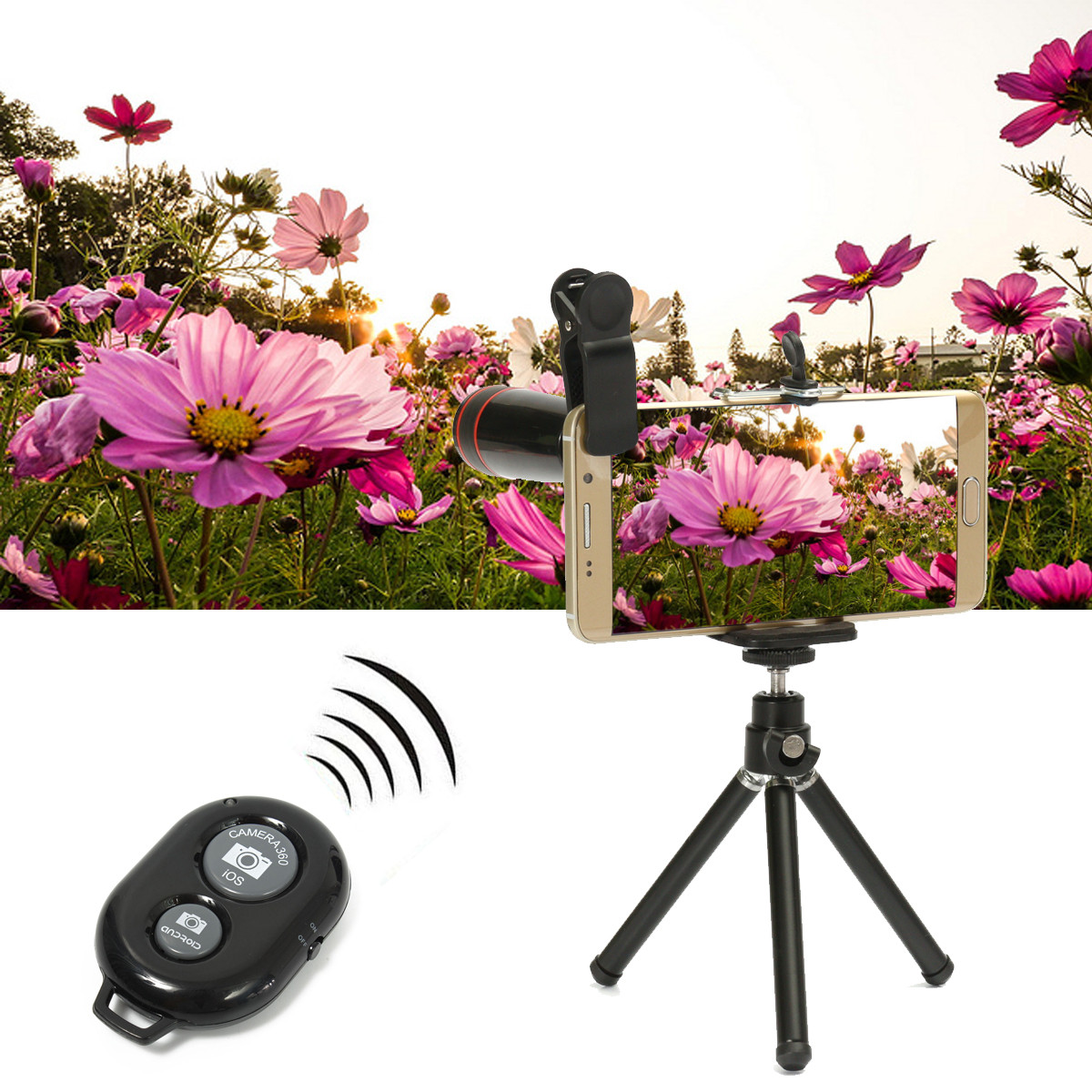 8X Telephoto Fisheye Lens bluetooth Selfie Shutter Stick Mini Tripod Set Kit for Smartphone Photography