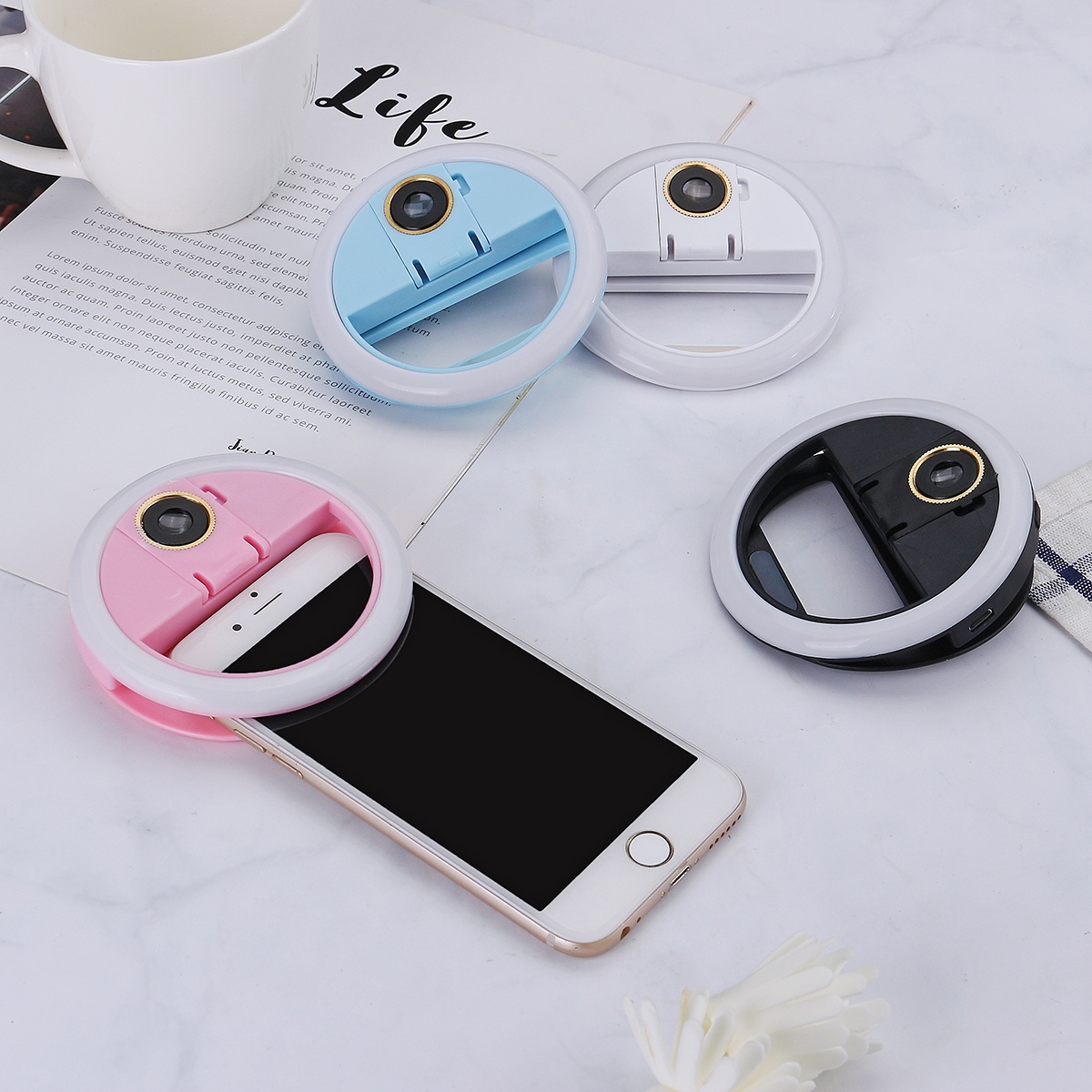 Universal Selfie LED Ring Flash 0.63x Wide-Angle Macro Phone External Lens Camera for Cell Phone