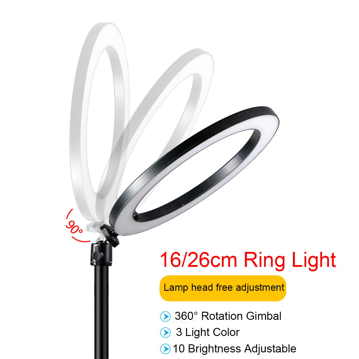 16/25cm Dimmable LED Video Ring Light Tripod Stand with Phone/Mic Holder bluetooth Selfie Shutter for Youtube Tik Tok Live Streaming