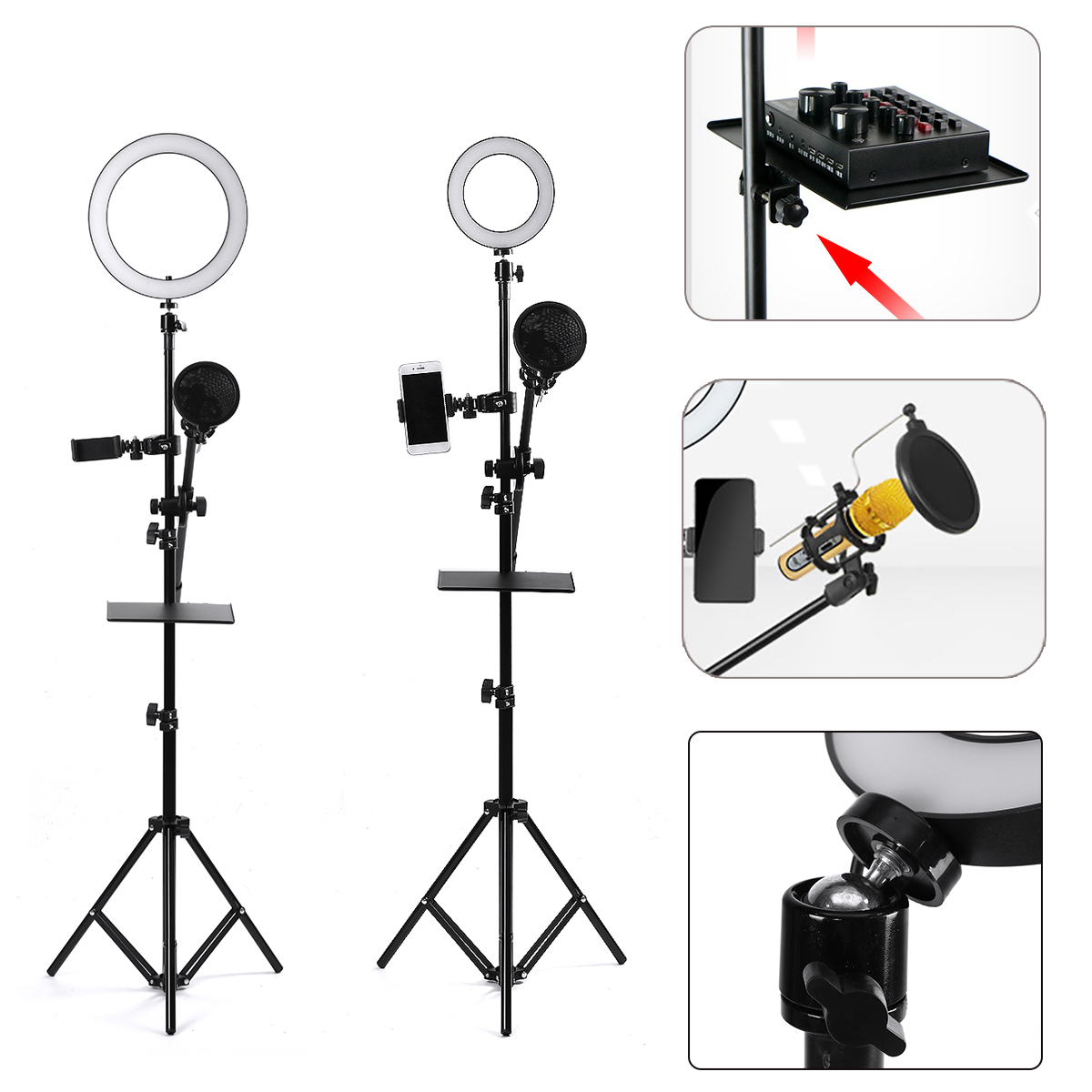 16/25cm Dimmable LED Video Ring Light Tripod Stand with Phone/Mic Holder bluetooth Selfie Shutter for Youtube Tik Tok Live Streaming
