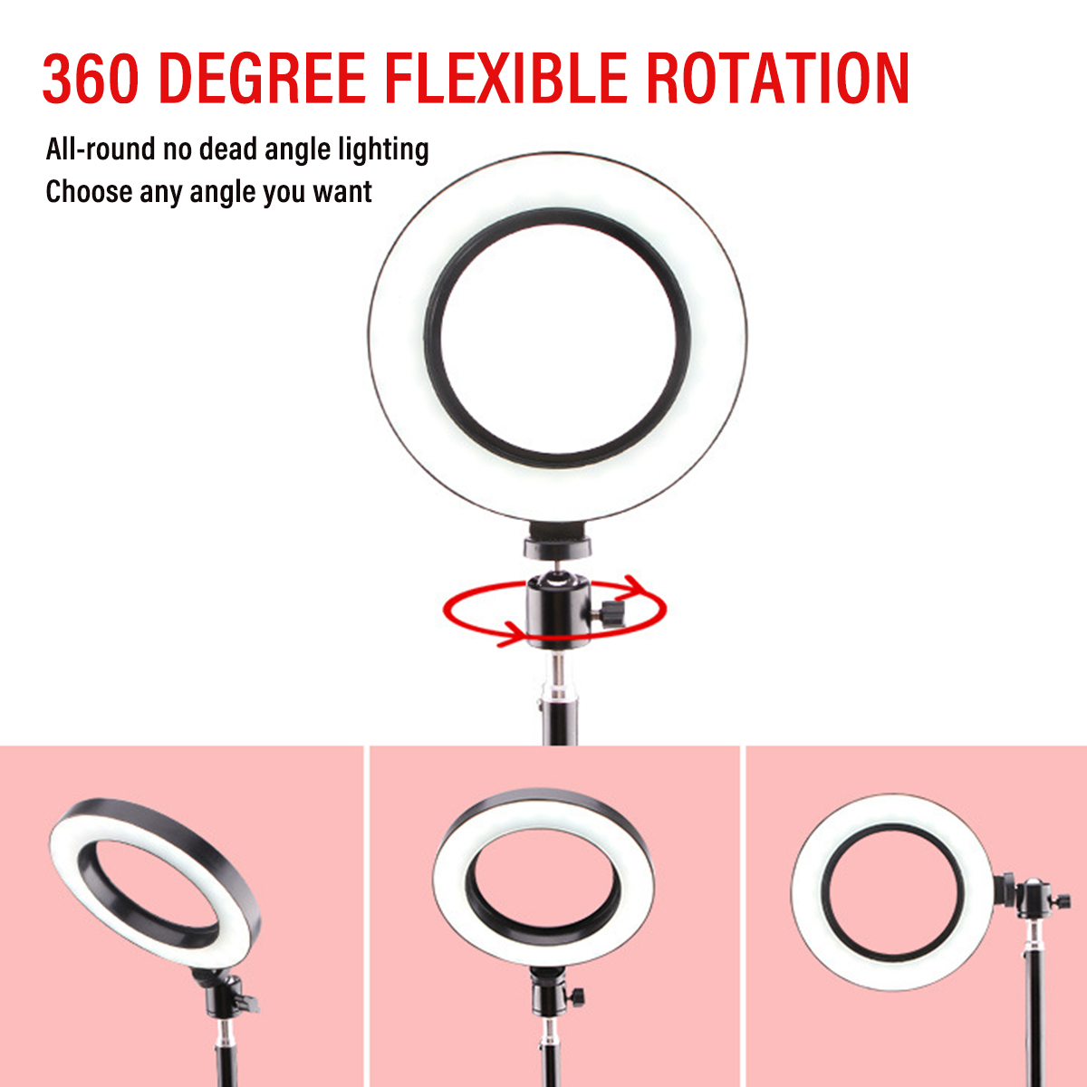 16cm LED Ring Light Dimmable LED Beauty Ring Fill Light Photography for Selfie Live Stream Broadcast with Tripod Stand for Youtube Vloging