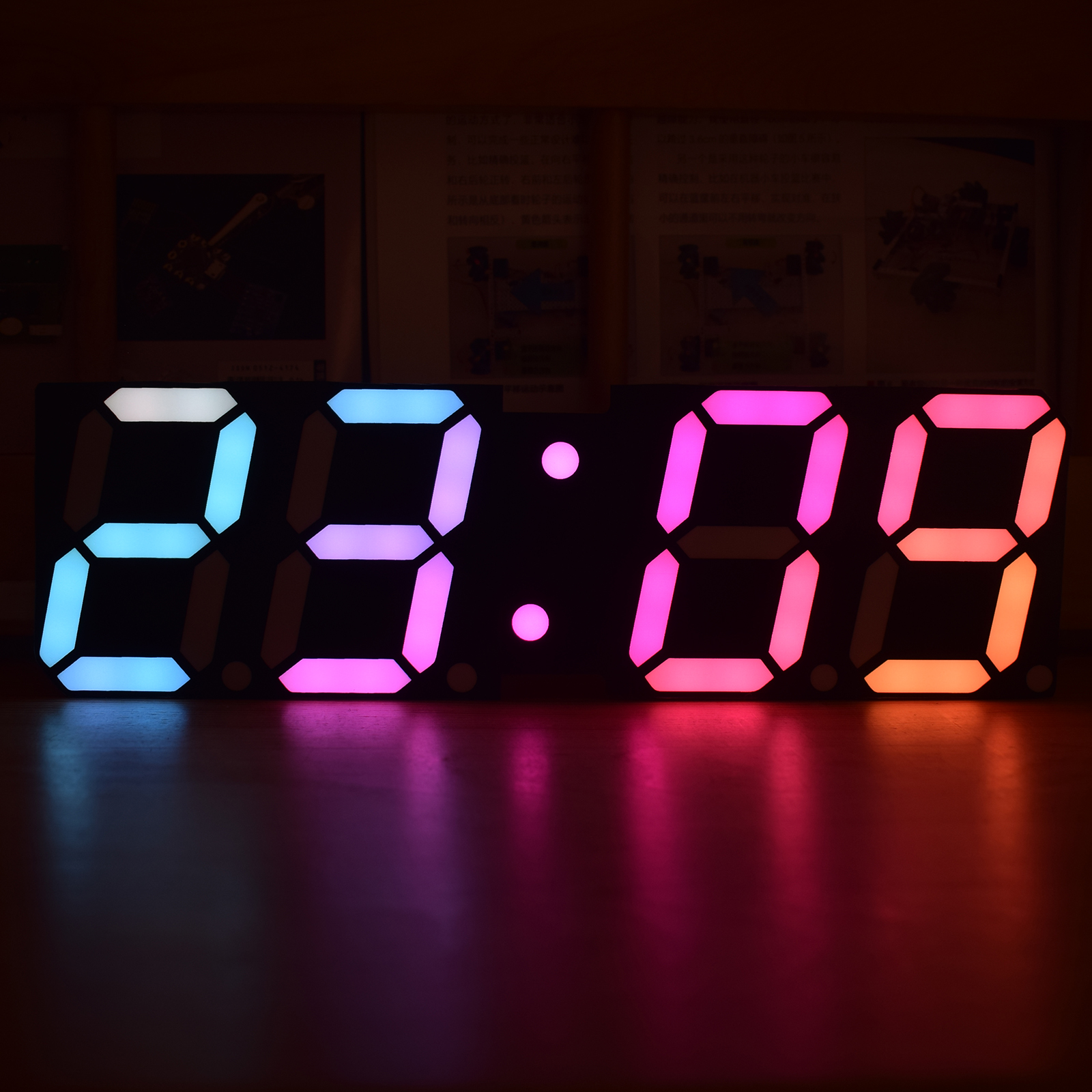 High-Brightness LED Large Size Font RGB Rainbow Color Desktop Digital Tube DIY Alarm Clock Wall Decoration Living Room LED Clock Module Set