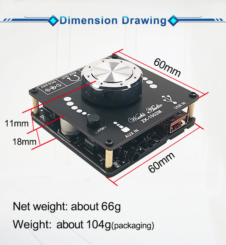 ZK-1002M 100W+100W Bluetooth 5.0 Power Audio Amplifier board Stereo AMP Amplificador Home Theater AUX USB 100W*2