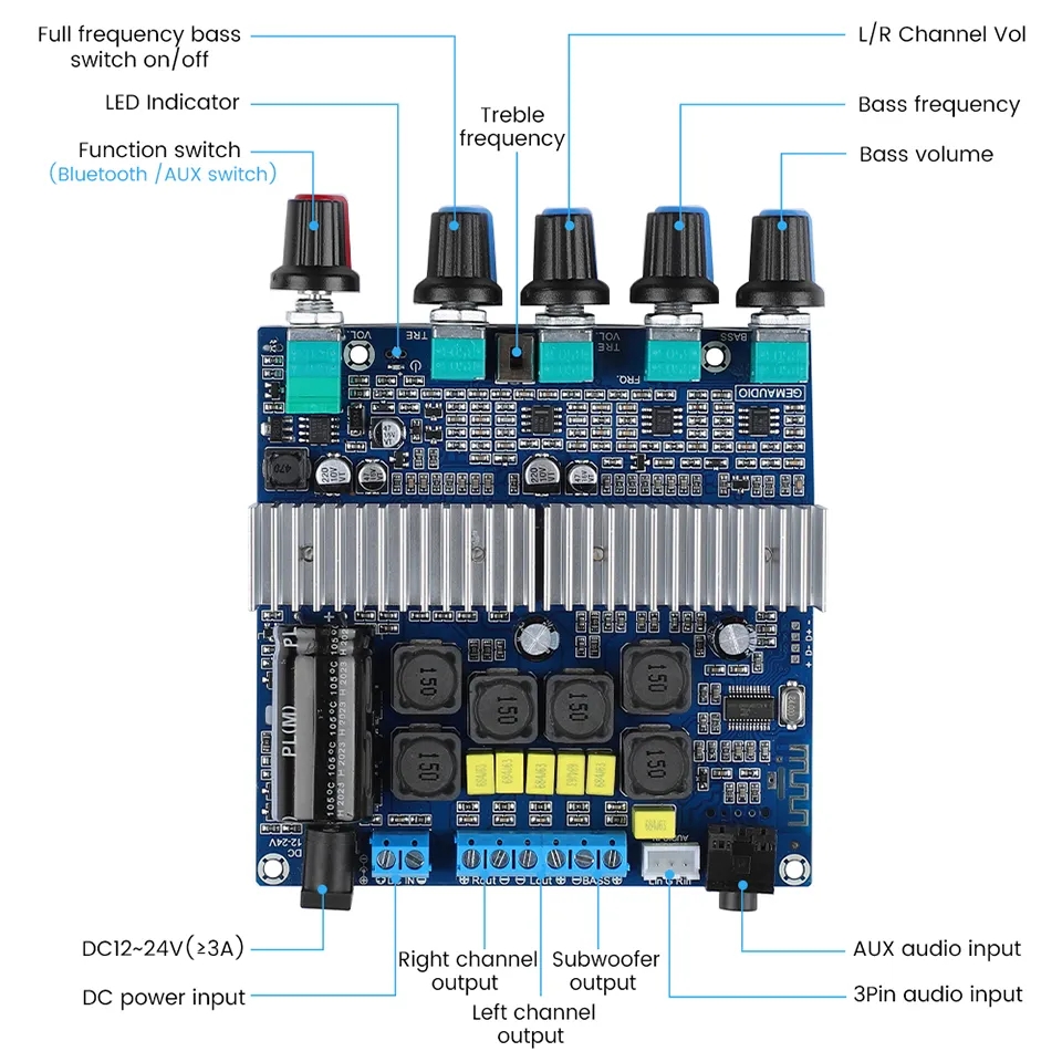 TPA3116 50W*2+100W bluetooth 5.0 High Power Audio Amplifier Board 2.1 Sound Channel Bass Super Bass Digital Amplifier