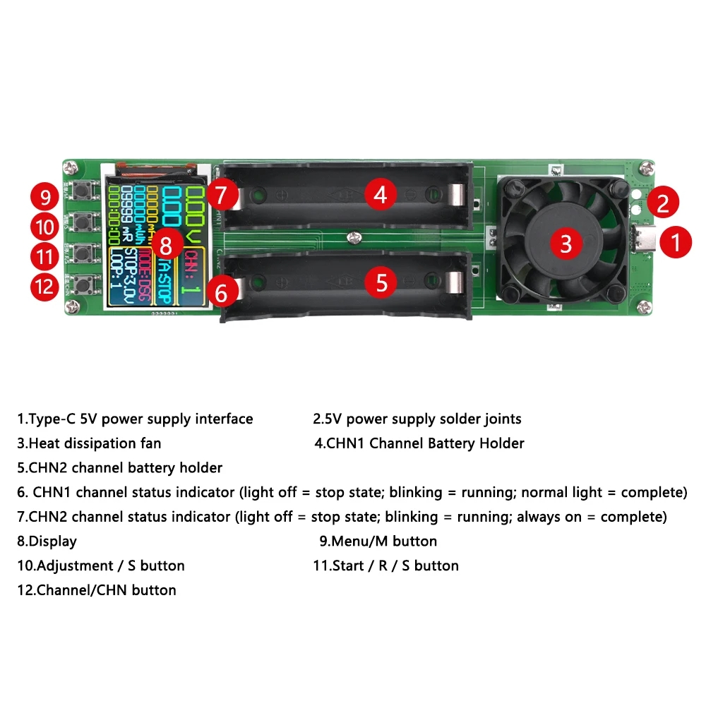 18650 Lithium Battery Capacity Tester Dual Channel Automatic Internal Resistance Tester Battery Power Detector Module Dual Type-C Interface