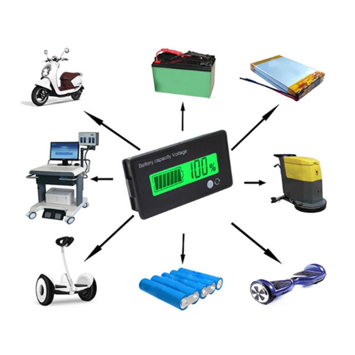 12V/24V/36V/48V 8-70V LCD Acid Lead 3.7V Lithium Battery Capacity Indicator Digital Voltmeter