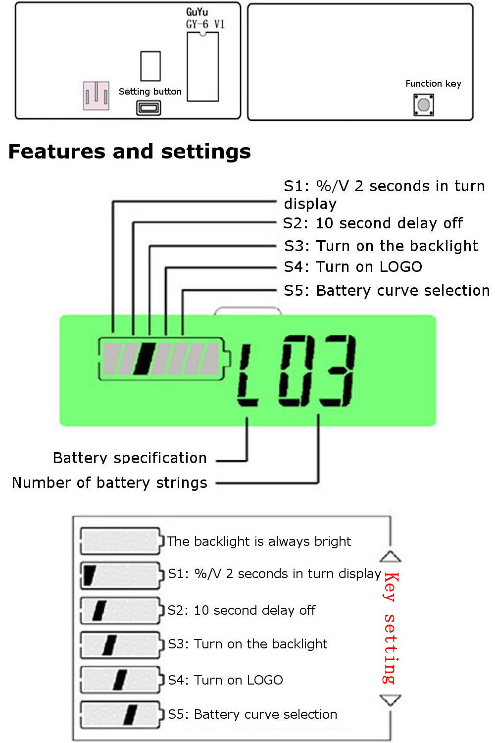 12V/24V/36V/48V 8-70V LCD Acid Lead 3.7V Lithium Battery Capacity Indicator Digital Voltmeter