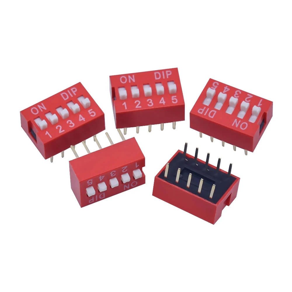 45Pcs Dip Switch Kit 2.54mm Toggle Switch Red Snap Switches Mixed Kit In Box 1 2 3 4 5 6 7 8 10 Way Combination Set