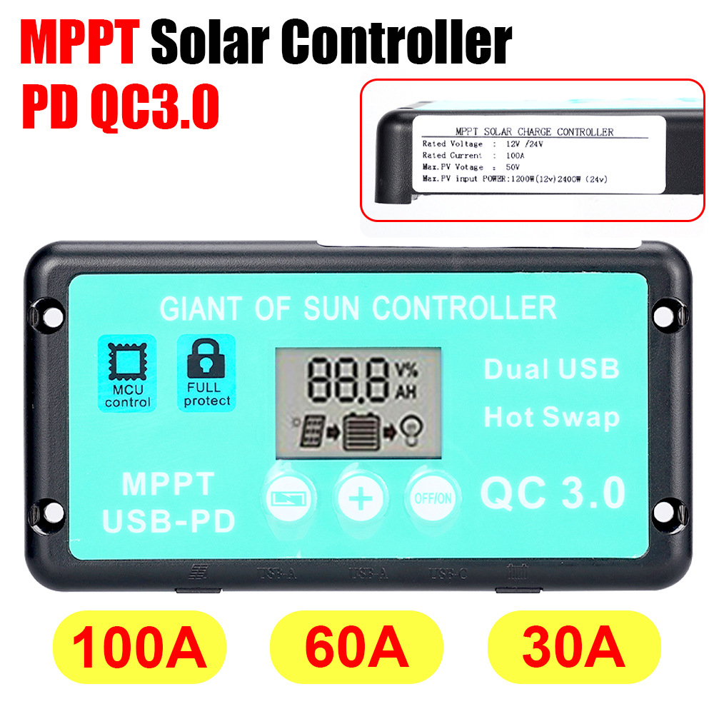 ETFF 12V 60W Folding Solar Panel 30A 60A 100A Waterproof Outdoor Battery Charger for Mobile Phones Power Bank Camera Tablet PC Car With PD QC3.0 MTTP Controller
