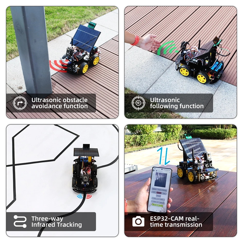 Solar ESP32-32 Camera Programming Education Robot Car IoT Ultrasonic Intelligent Programming Robot